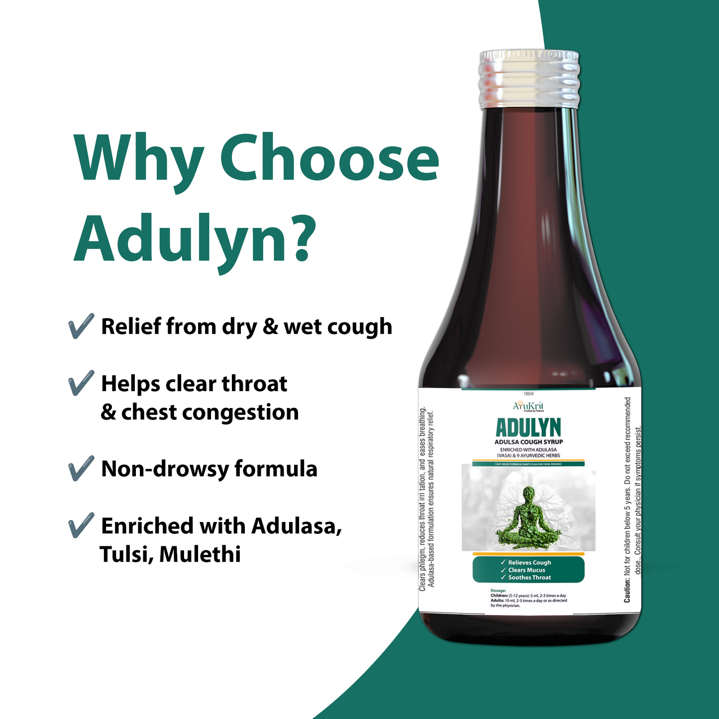 Adulyn Ayurvedic Cough Syrup – Pack of 3 | Fast Relief with Adulasa & Tulsi