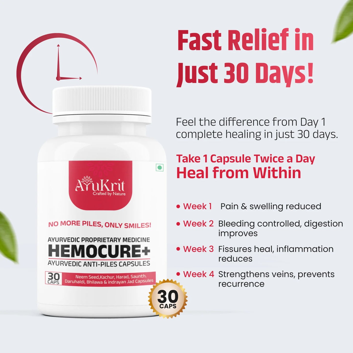 AyuKrit HemoCure+ 1 Month Pack (2 Bottles – 60 Capsules)